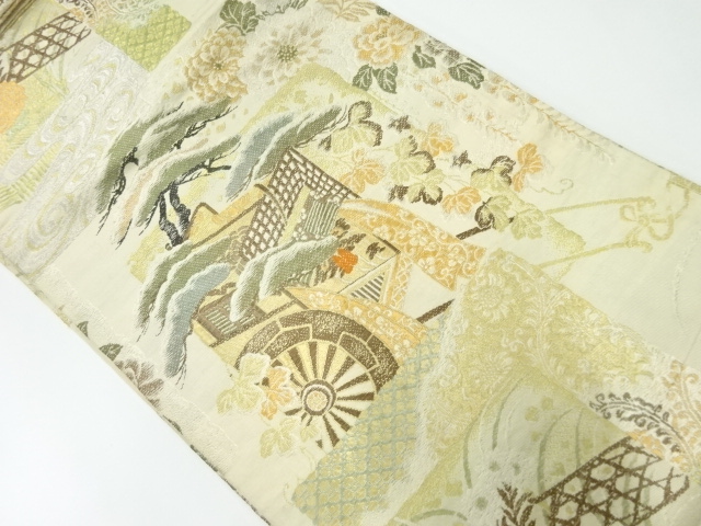 アンティーク　御所車に松菊模様織出し丸帯（材料）